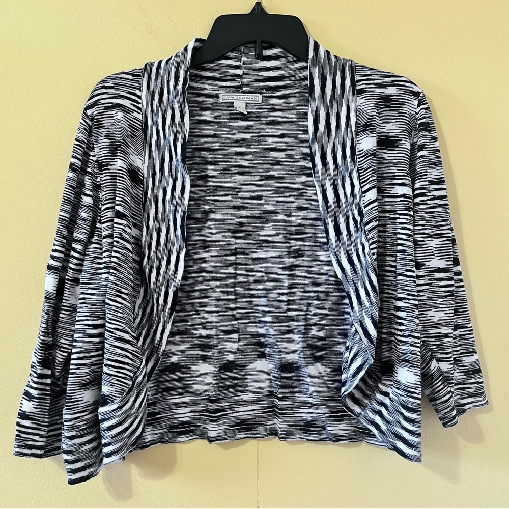 Dana Buchman Black White Gray Open-Front Draped Cardigan
